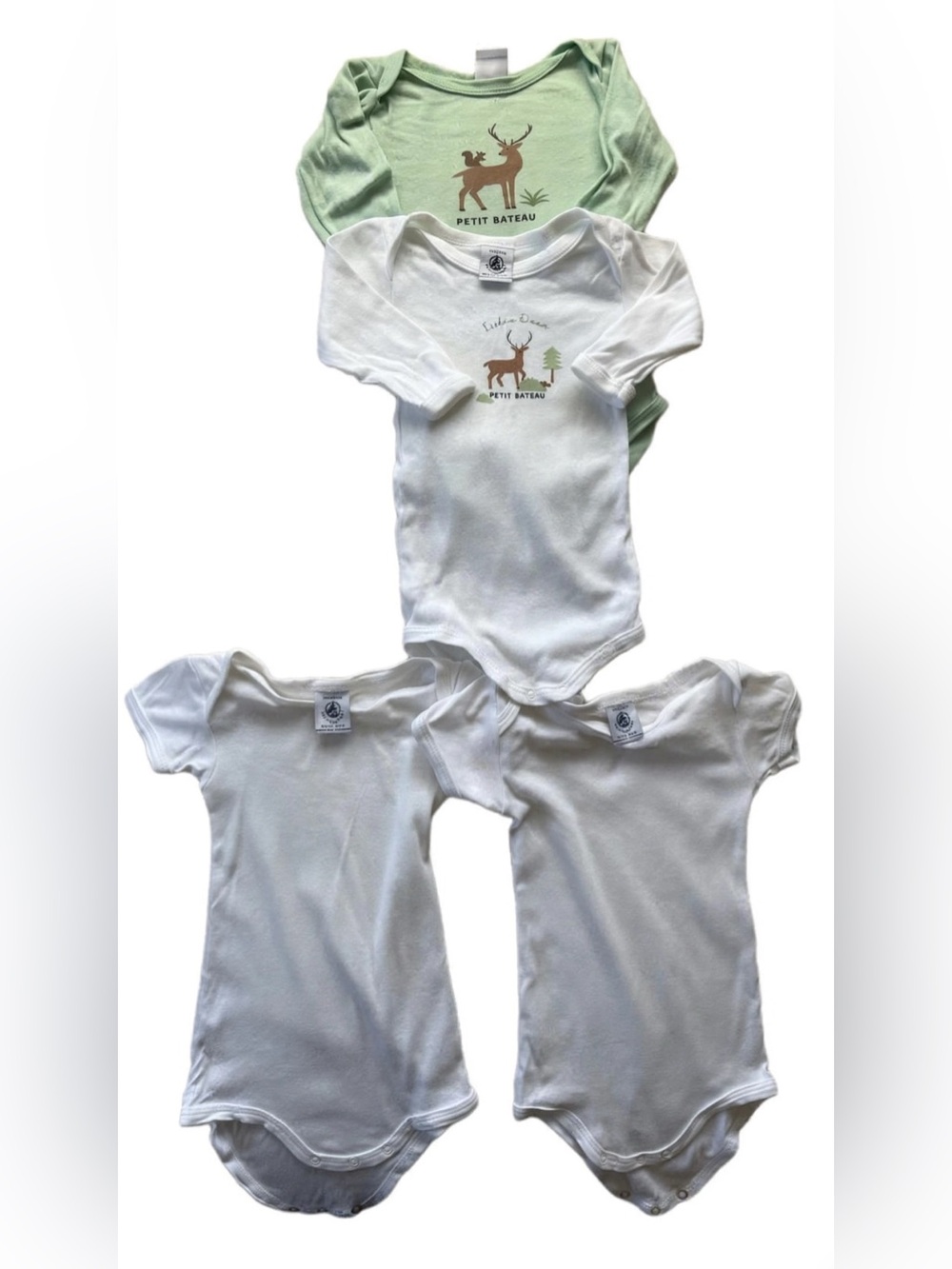 Petit Bateau White and Light Green Baby Onesie Set 100% cotton